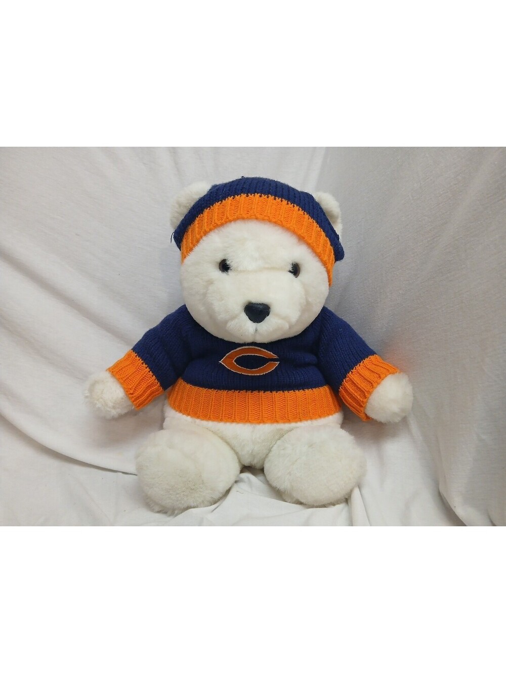Chicago Bears White Bear Plush Blue & Orange Sweater & Hat NFL Vintage
